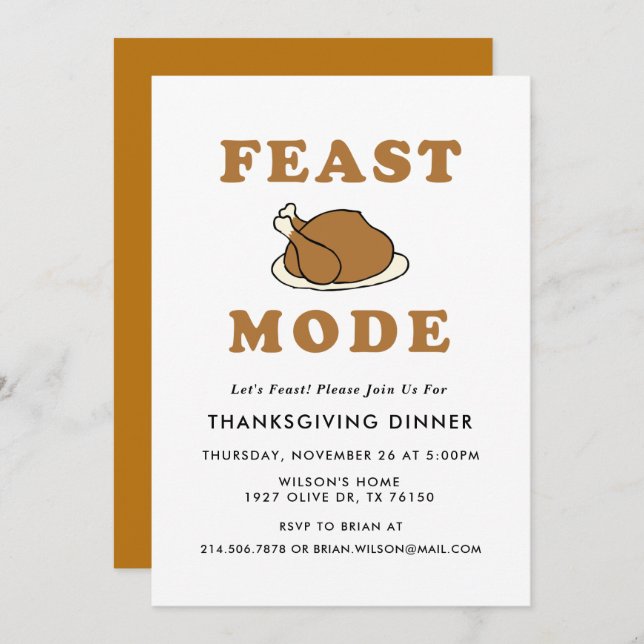Feast Mode Thanksgiving Dinner Party Invitation (Front/Back)
