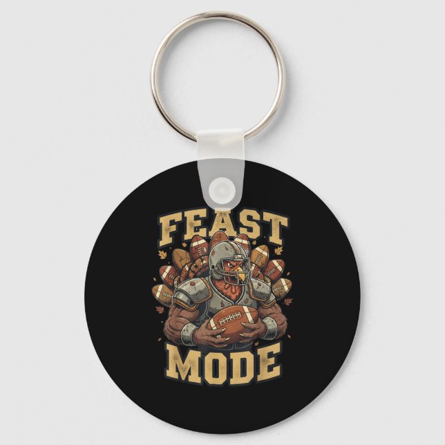 Feast Mode Turkey Football Thanksgiving Funny Vint Keychain (Front)