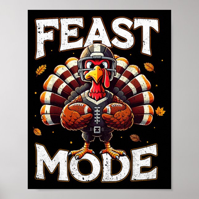 Feast Mode Turkey Vintage Football Thanksgiving Sh Poster (Front)