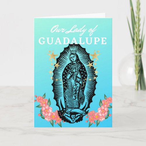 Feast of Our Lady of Guadalupe Woodcut and Roses Card