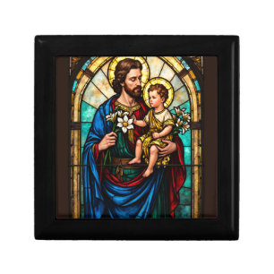 Feast of Saint Joseph Catholic Stained Glass Gift Box
