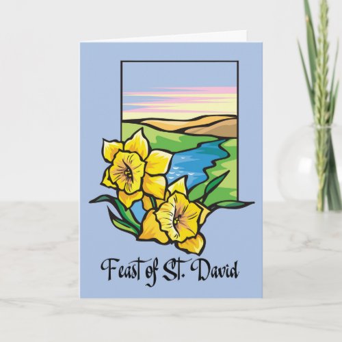 Feast of St David Daffodils With Outdoor on Blue Card