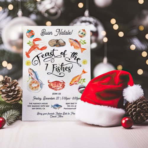 Feast of the 7 Fishes Christmas Party Watercolor Invitation