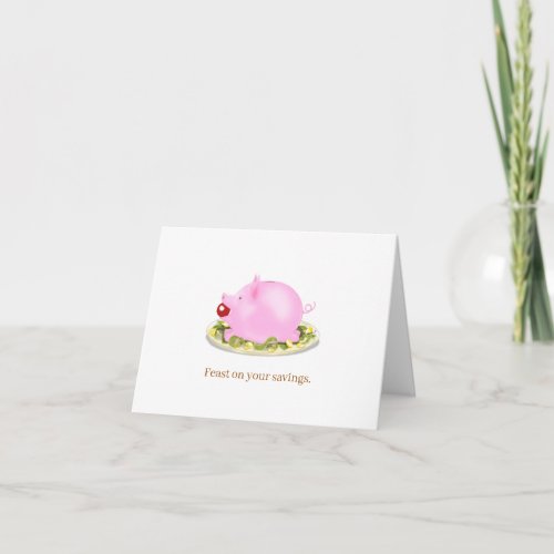 Feast on your savings Piggy Bank on Plate  Note Card