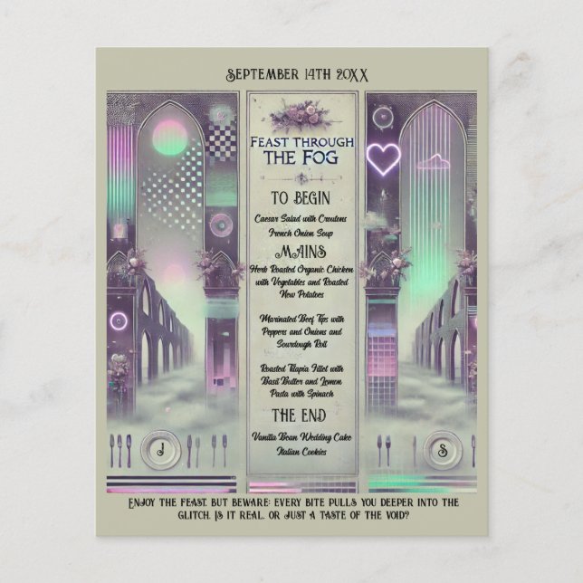 🍽️ “Feast Through the Fog” Weirdcore Wedding Menu (Front)