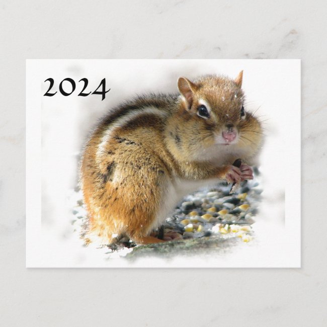 Feasting Chipmunk 2024 Calendar on Back Postcard
