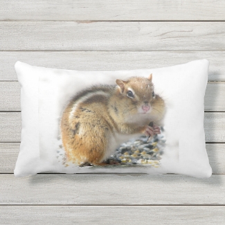 Feasting Chipmunk Animal Outdoor Pillow