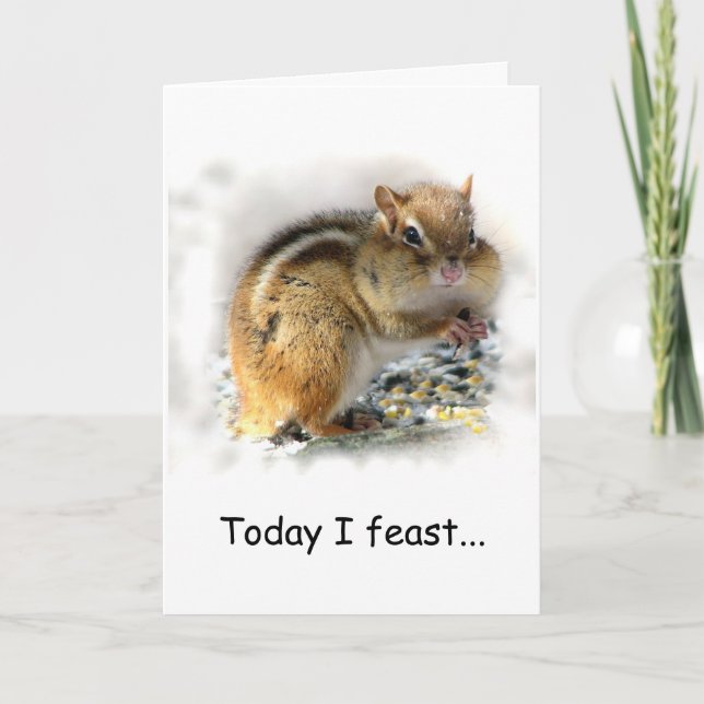 Feasting Chipmunk Holiday Card (Front)