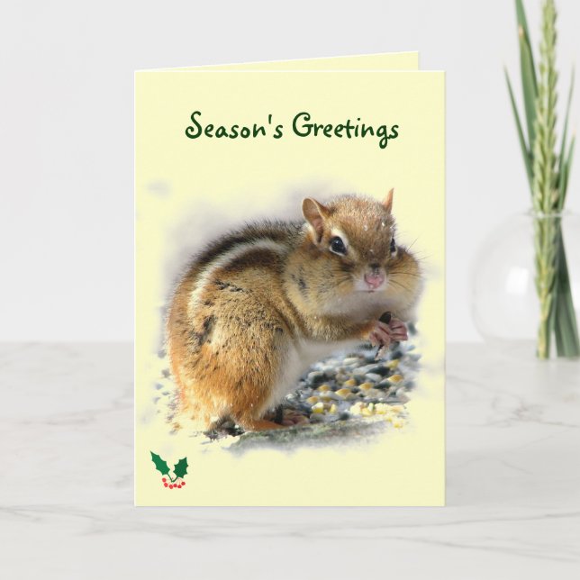 Feasting Chipmunk Season's Greetings Holiday Card (Front)