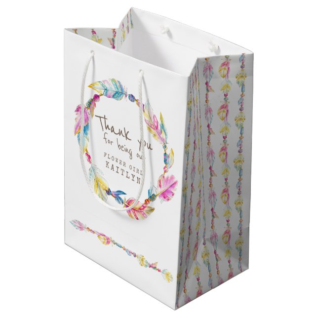 Feather and beads wedding favor bag (Back Angled)
