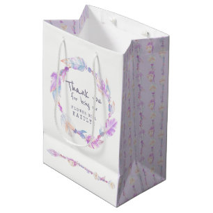 Feather and beads wedding purple favor bag