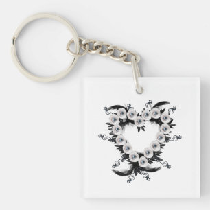 Feather and Black Pearl Heart Shape Keychain