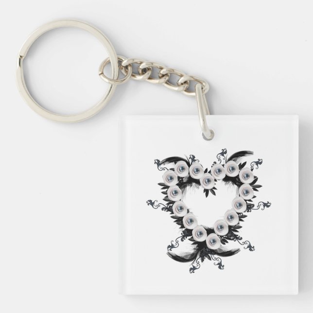 Feather and Black Pearl Heart Shape  Keychain (Front)