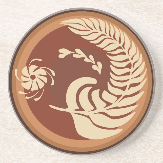 Feather and Flower Latte Design Coaster (Front)