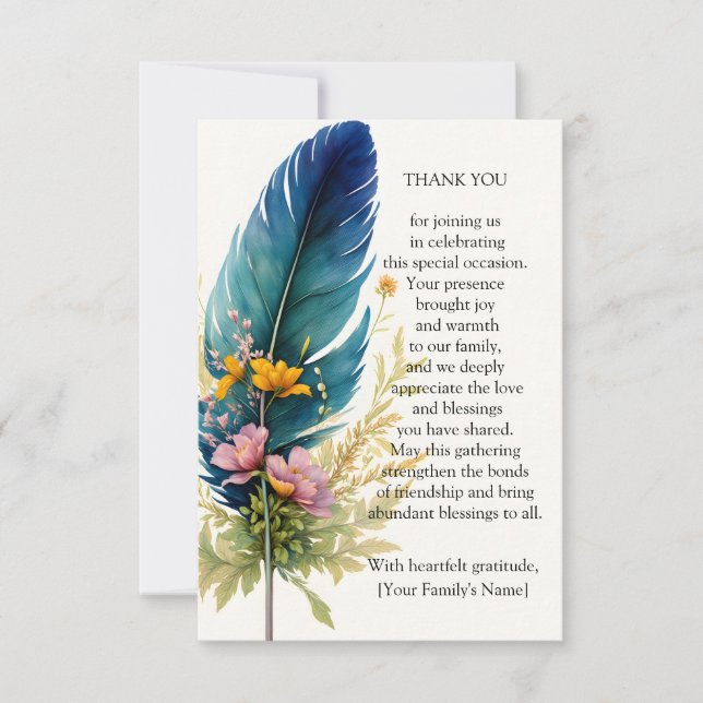 Feather And Flower Thank You Card (Front)