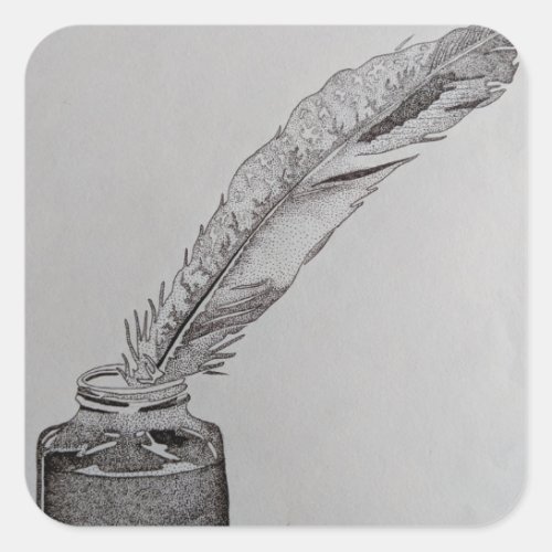 Feather and ink Pen and ink Feather art Drawing Square Sticker