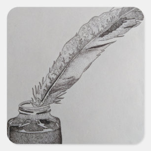Feather and ink, Pen and ink, Feather art, Drawing Square Sticker