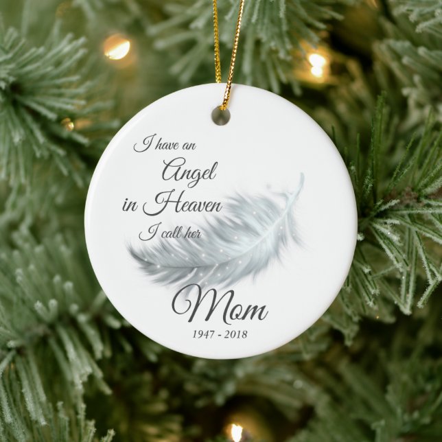  Feather Angel In Heaven Mom Memorial Christmas Ceramic Ornament (Tree)