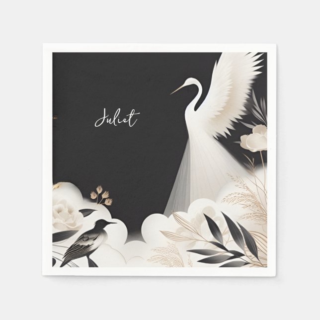 Feather Asian Sky Cloud Crane Fun Bridal Shower Napkins (Front)