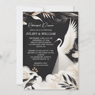 Feather Asian Sky Cloud Crane Fun Rehearsal Dinner Invitation