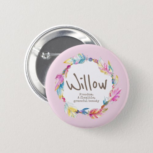 Feather bead watercolor name meaning willow pink button