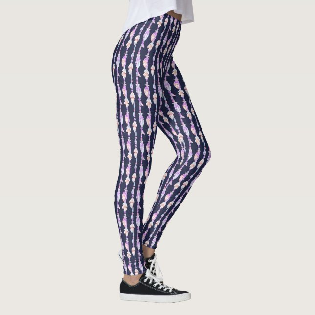 Feather beads watercolor boho patterned leggings (Right)