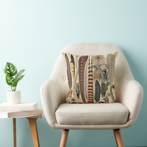 Feather Bird Wildlife Antique Feathers Throw Pillow