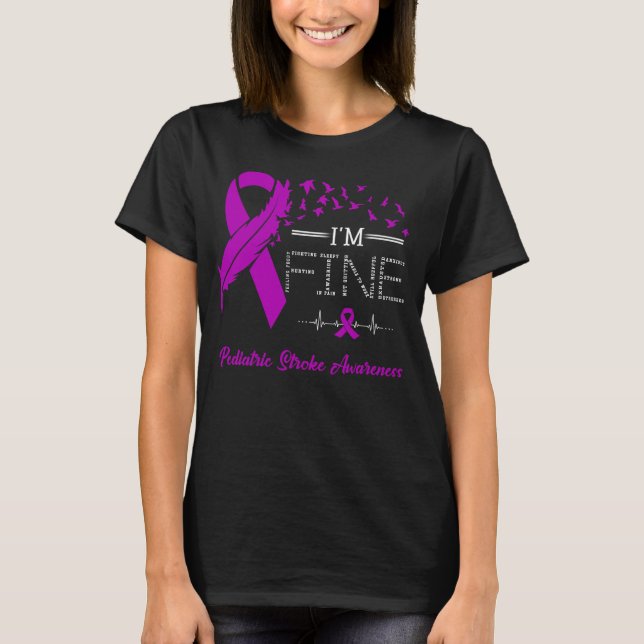 Feather Birds I'm Fine Pediatric Stroke Awareness T-Shirt (Front)