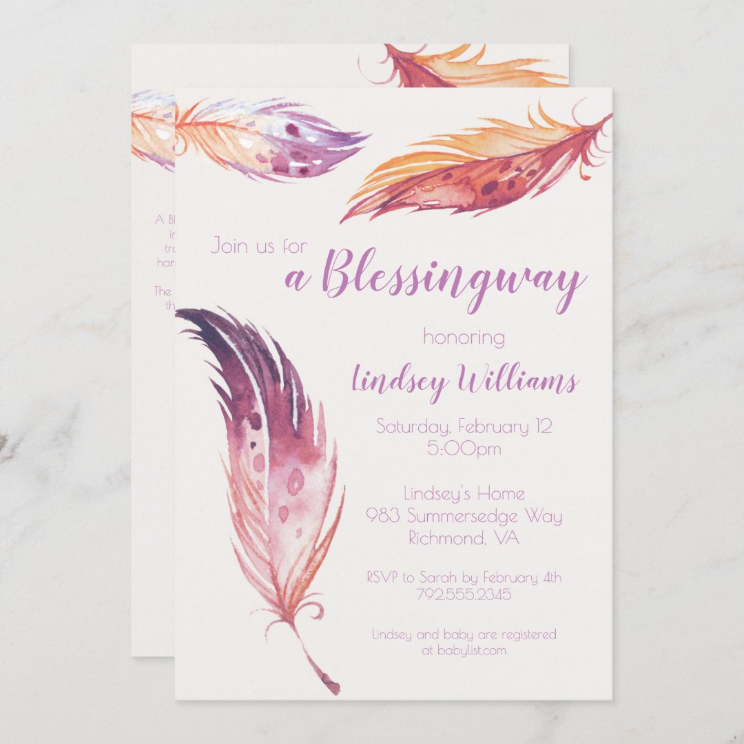 Feather Blessingway Baby Shower Invitation Zazzle