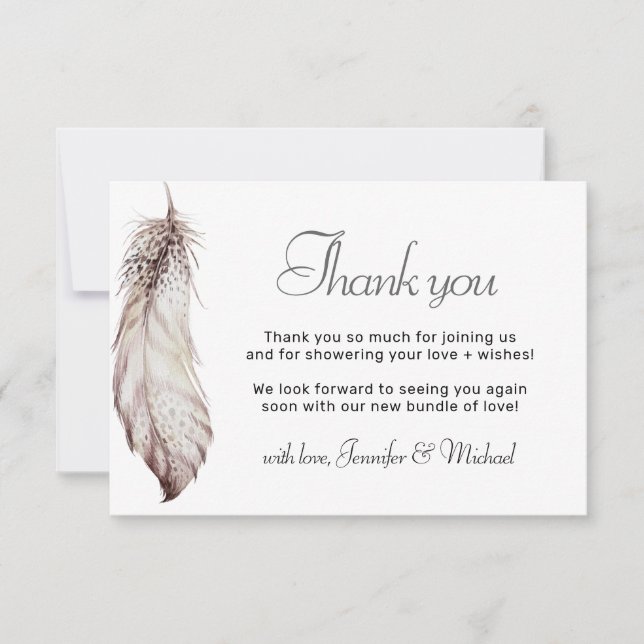Feather Bohemian Gender Neutral Thank you Invitation (Front)