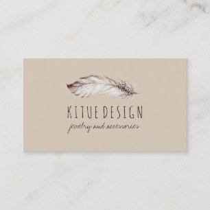 Feather Boho Girly Feminine Beige Gray Business Card
