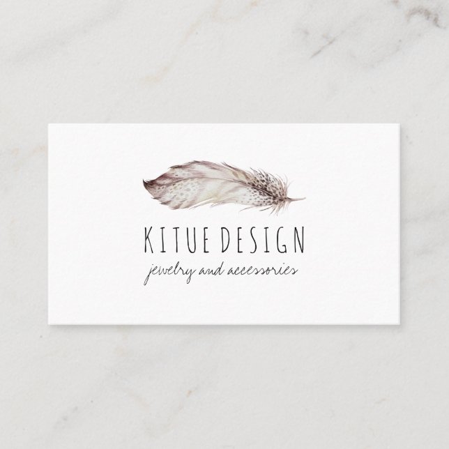 Feather Boho Girly Feminine Business Card (Front)