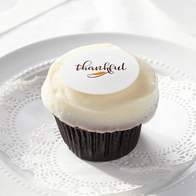 Feather Boho Native Thankful Typography Edible Frosting Rounds (Cupcake)