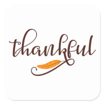 Feather Boho Native Thankful Typography Square Sticker