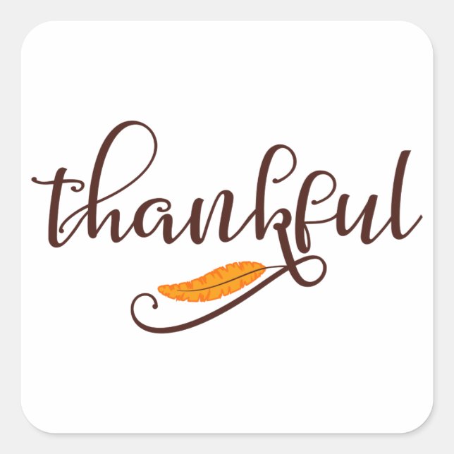 Feather Boho Native Thankful Typography Square Sticker (Front)