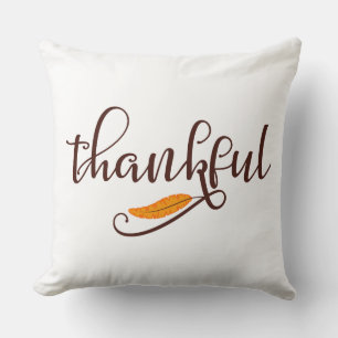 Feather Boho Native Thankful Typography Throw Pillow