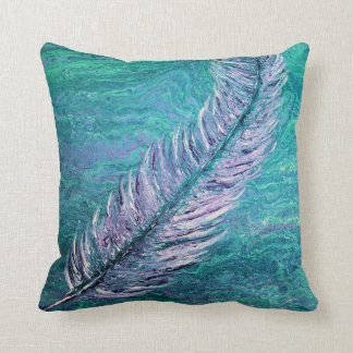 Feather Boho Teal and Purple Throw Pillow