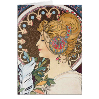 Feather by Alphonse Mucha - Vintage Art Nouveau Cards