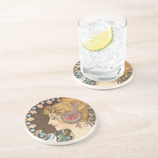 Feather by Alphonse Mucha - Vintage Art Nouveau Drink Coaster