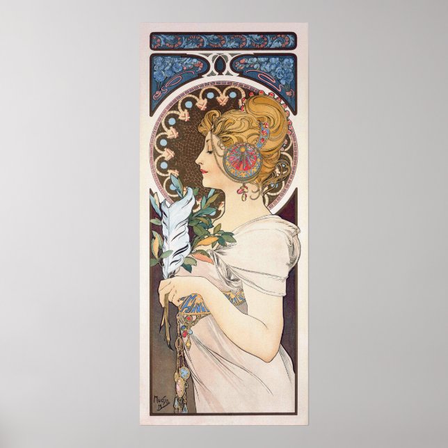 Feather by Alphonse Mucha - Vintage Nouveau Poster (Front)