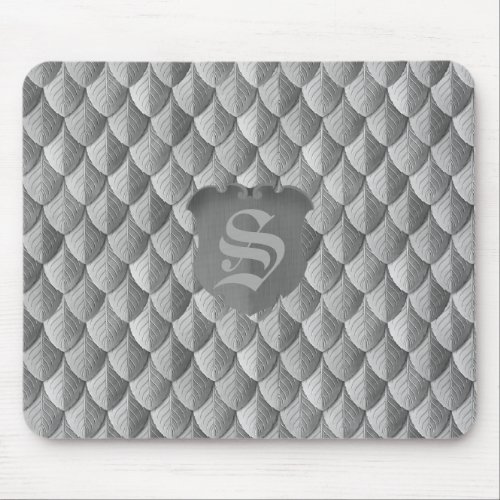 Feather Dragon Scale Armor Silver Monogram Mouse Pad