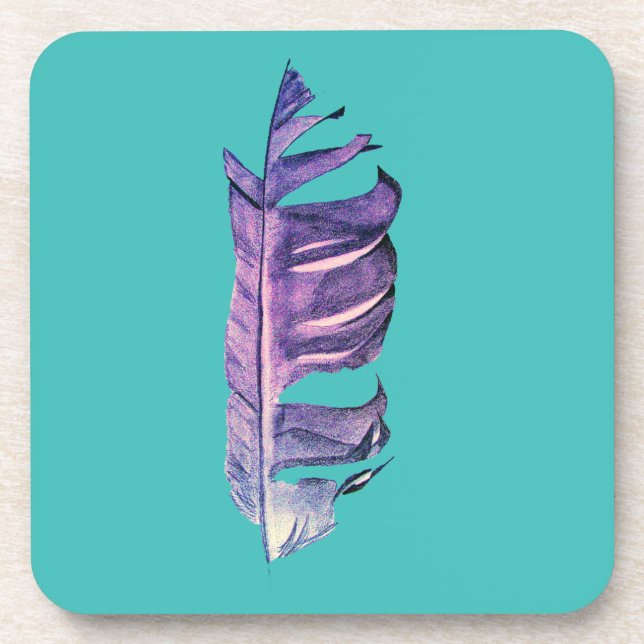 Feather drawing fine art original illustration beverage coaster (Front)