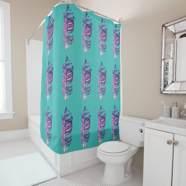 Feather drawing fine art original illustration shower curtain (In Situ)
