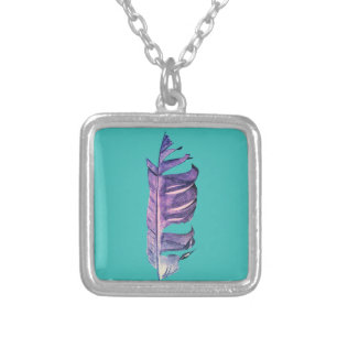 Feather drawing fine art original illustration silver plated necklace