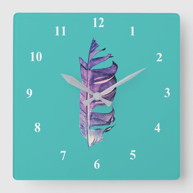 Feather drawing fine art original illustration square wall clock (Front)