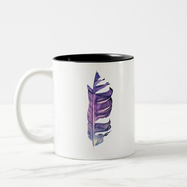 Feather drawing fine art original illustration Two-Tone coffee mug (Left)