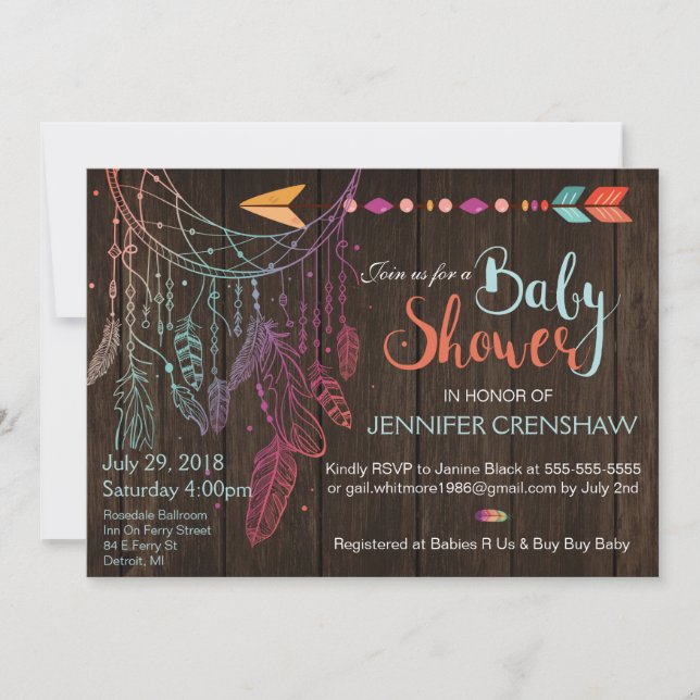 Feather Dream Catcher Baby Shower Invitation (Front)