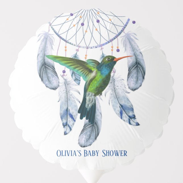  Feather Dream Catcher Hummingbird Boy Baby Shower Balloon (Front)
