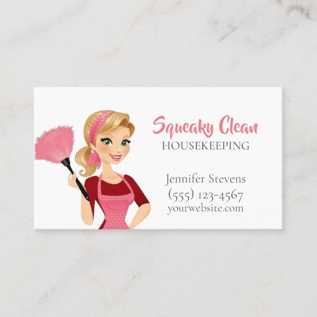 Feather Duster Maid House Cleaning Service Business Card (Front)