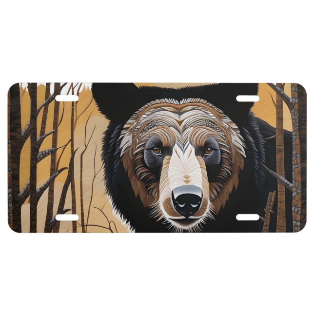 FEATHER FACE BLACK BEAR QUILT STYLE DESIGN LICENSE PLATE (Front)